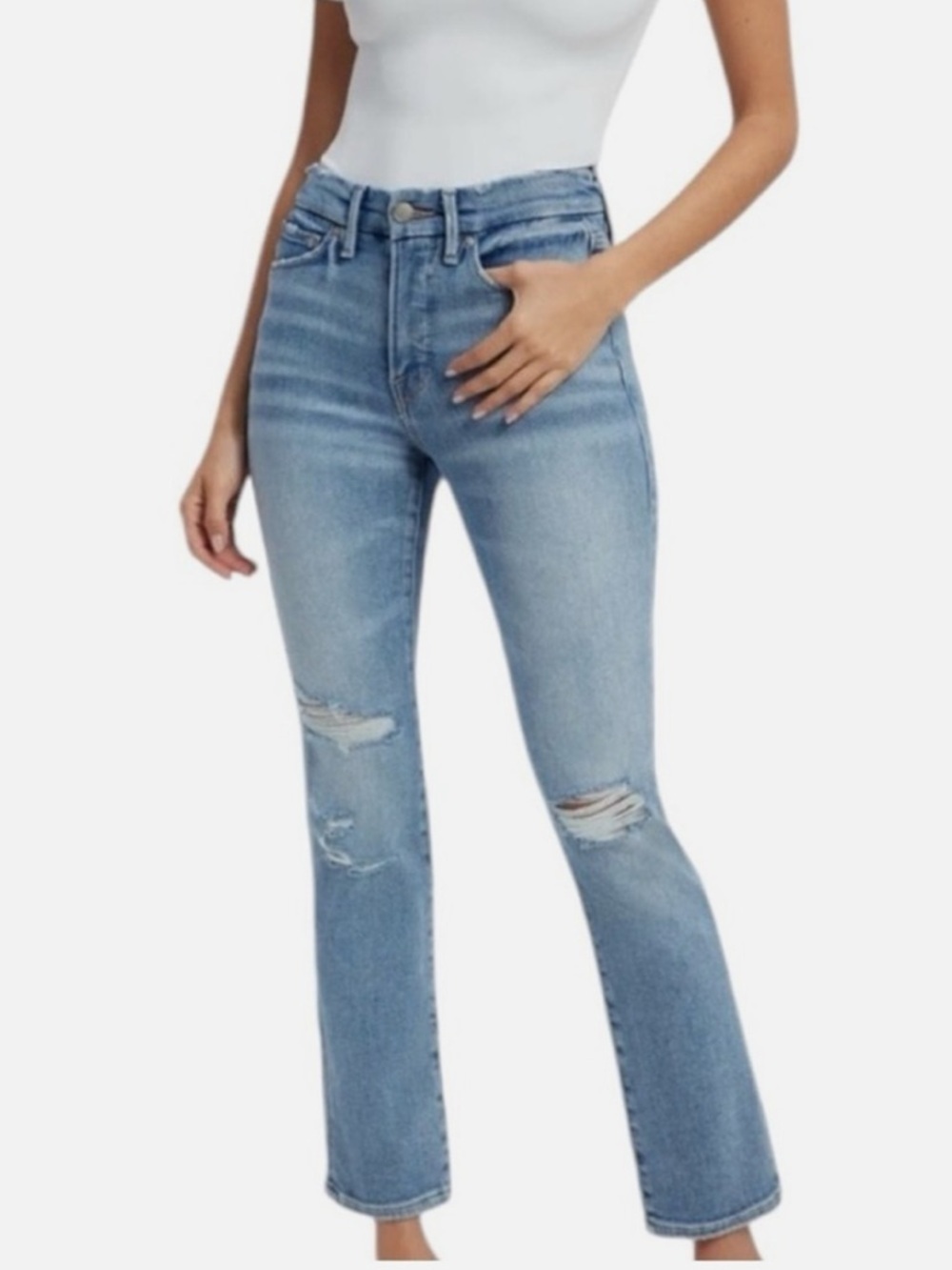 Good American Good Legs Straight Jeans size 10 30 Distressed High Rise CL